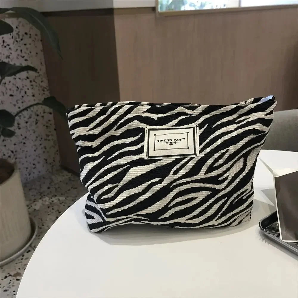 Jacquard Cosmetic Handbag with Zebra Print