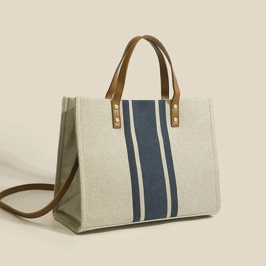 Striped Canvas Tote Bag - Your Bagverse 