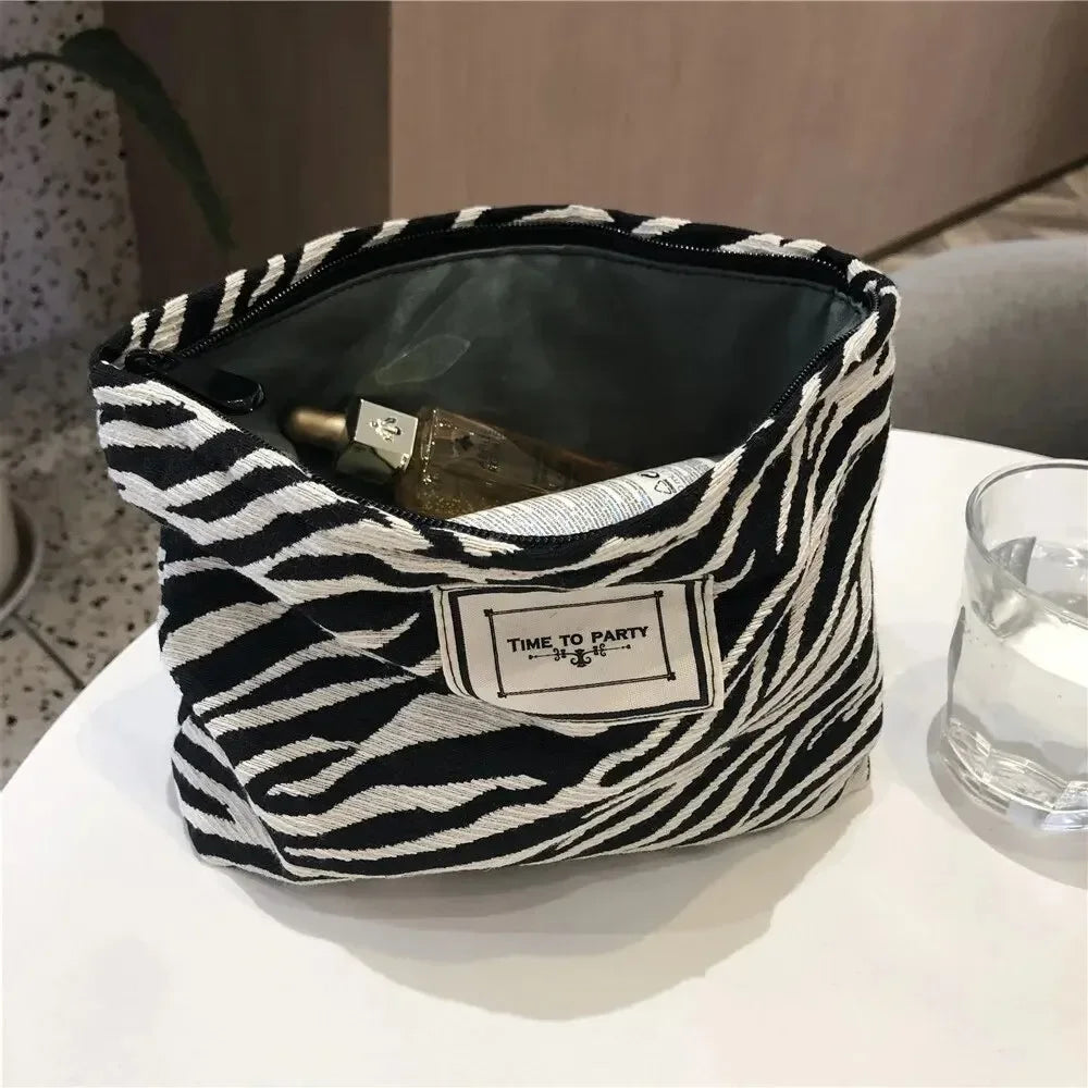 Jacquard Cosmetic Handbag with Zebra Print