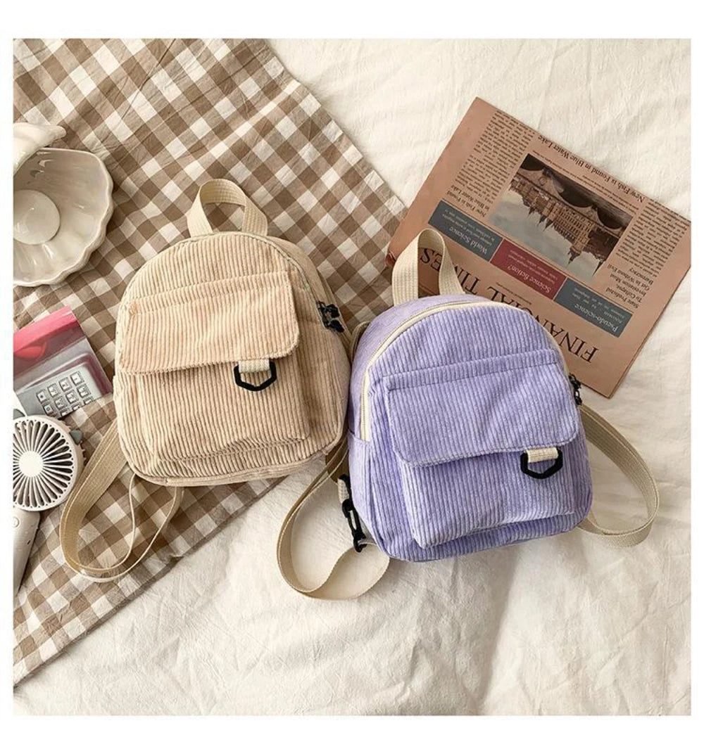 Durable Corduroy Mini Backpack