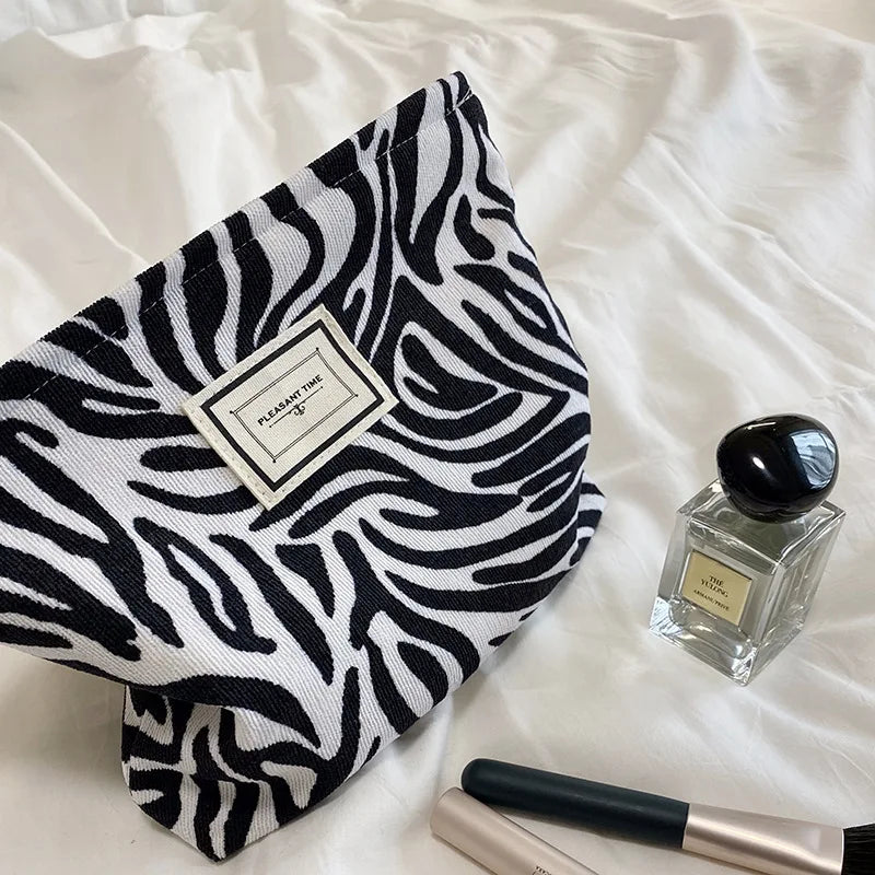 Jacquard Cosmetic Handbag with Zebra Print